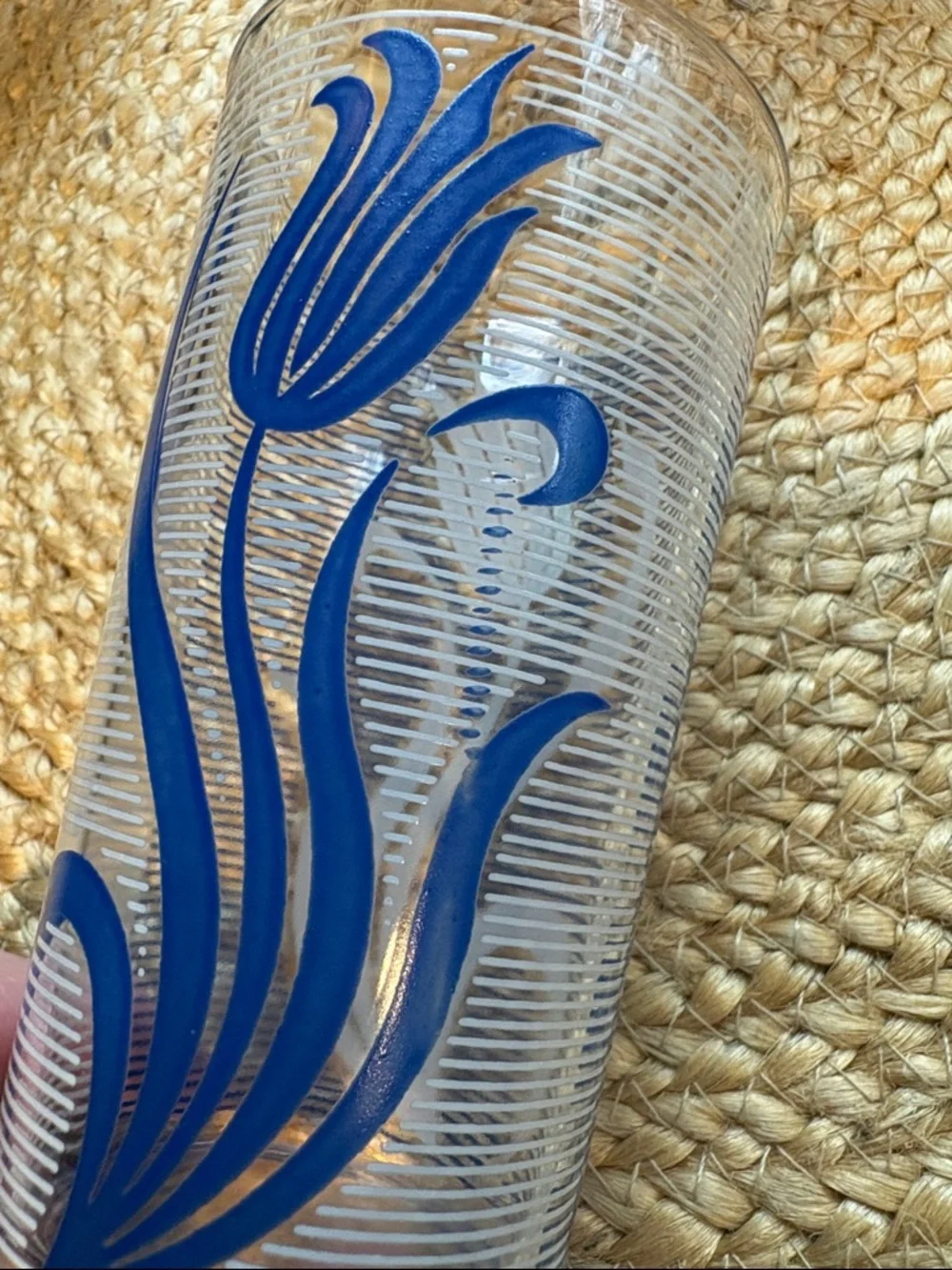 (6) Vintage MCM Blue and White Tulip Glasses - 8 oz.